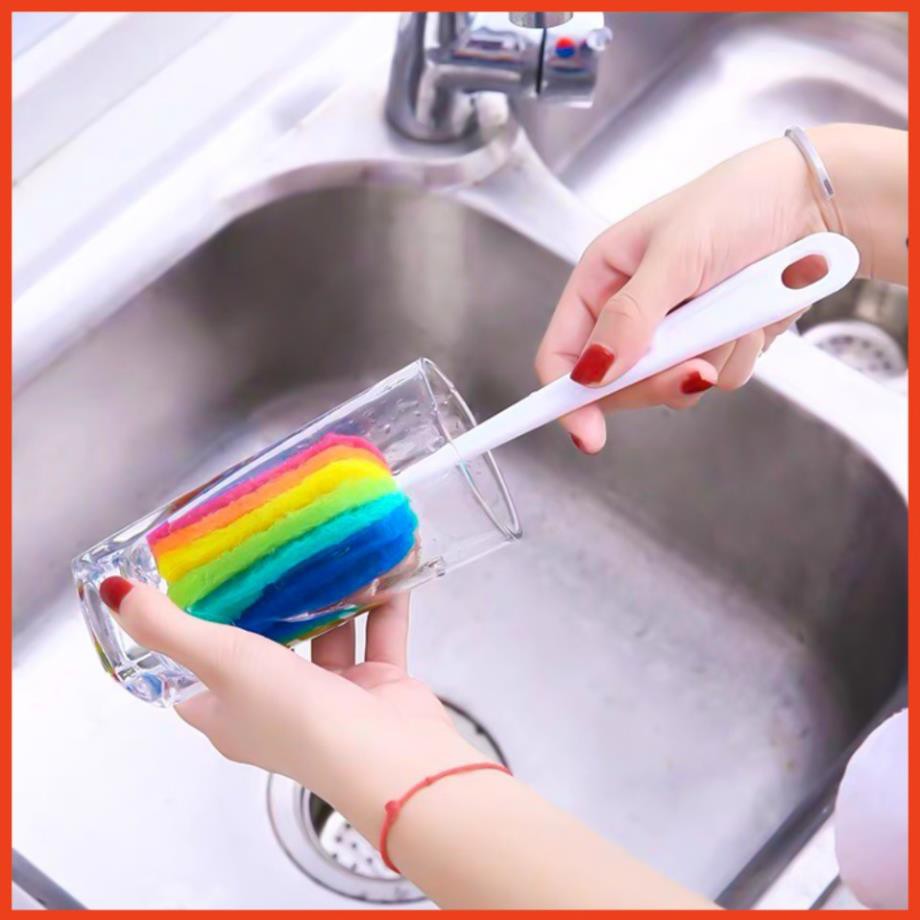 Dụng cụ cọ ly, cọ chai, cọ bình sữa chuyên dụng 7 màu (dụng cụ vệ sinh cốc, bình)