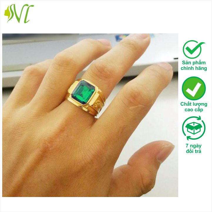 Nhẫn nam đính đá chạm rồng ngầu Người Đẹp Vì Lụa không đen không gỉ xài nước tốt
