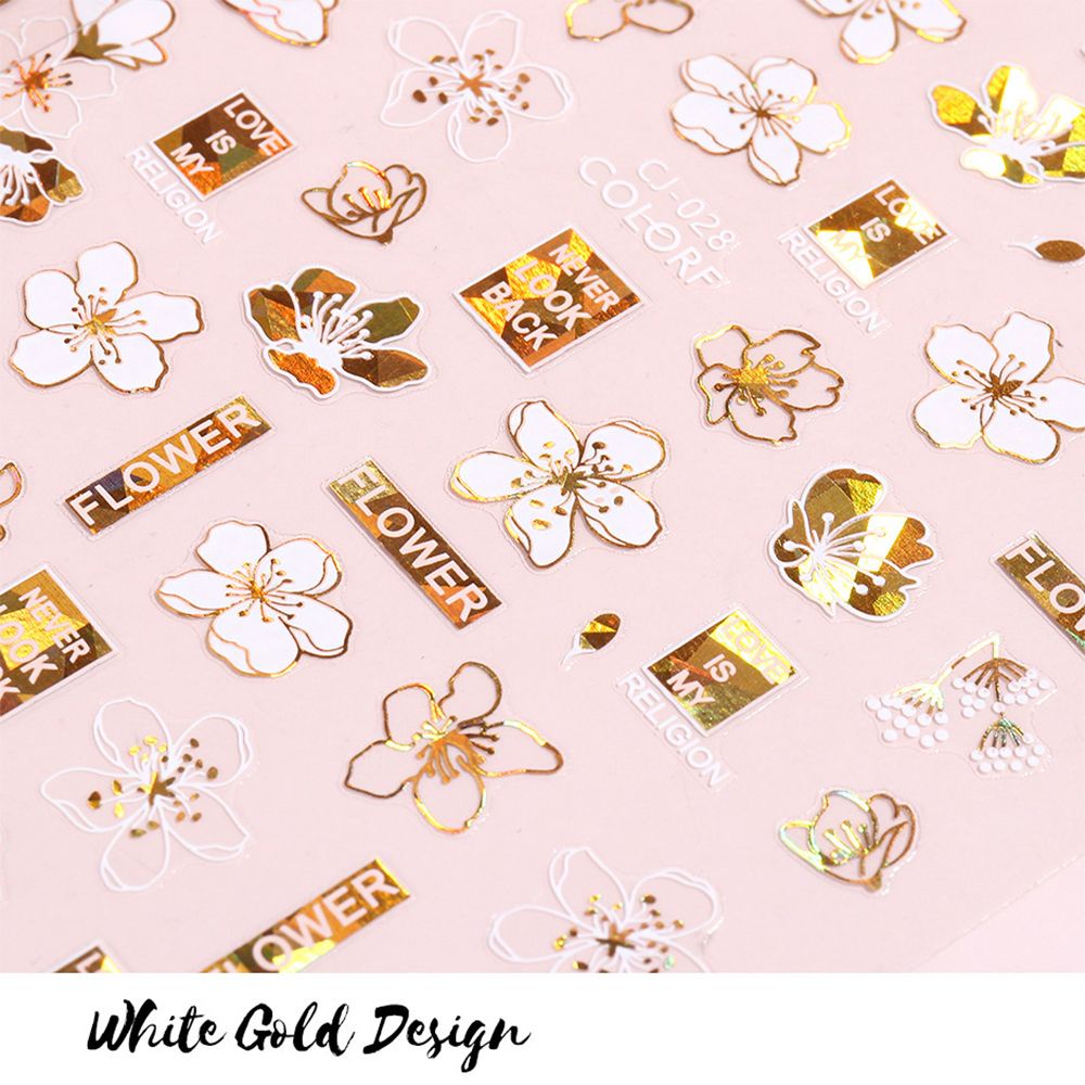 Sticker Dán Móng Nghệ Thuật Màu Holographic|Miếng Dán Trang Trí Móng Tay Họa Tiết Hoa Lá 3D Màu Trắng Độc Đáo Tiện Dụng