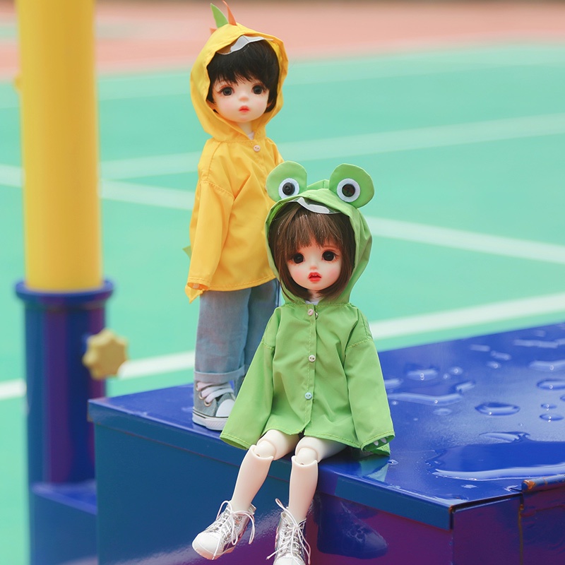 【1/6 doll size outfit paopao】BJD 6 điểm quần áo trẻ em ob24 làm gì nếu trời mưa, áo mưa con ếch 1/6 yosd quần áo búp bê