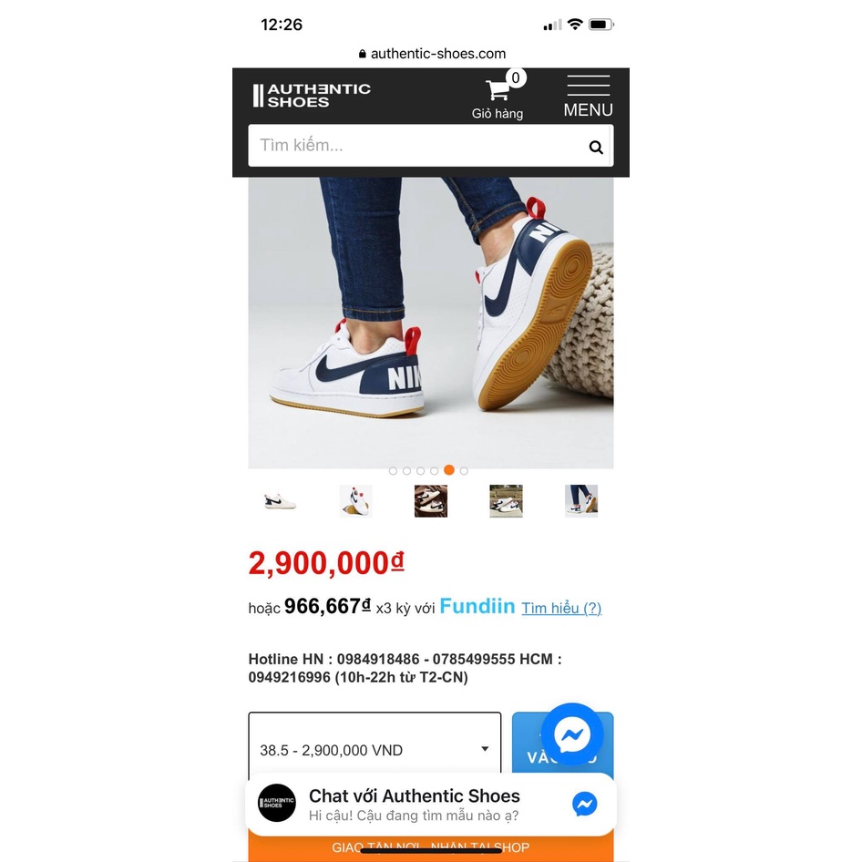 Đôi giày sneaker hiệu Nike chính hãng da thật