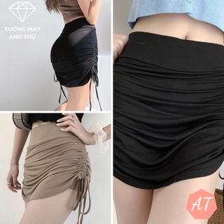 Chân váy rút dây nhún nhiều màu chất thun co giãn - Chân váy ngắn nhún
