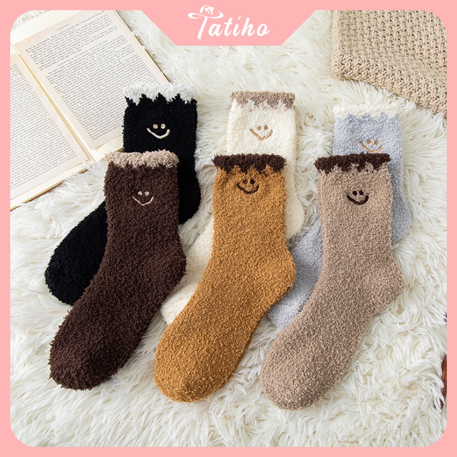 Vớ Tất Len Cổ Cao Họa Tiết Smile Lông Cừu Thời Trang Thu Đông Phong Cách Hàn Quốc - Tatiho - Mã TV020