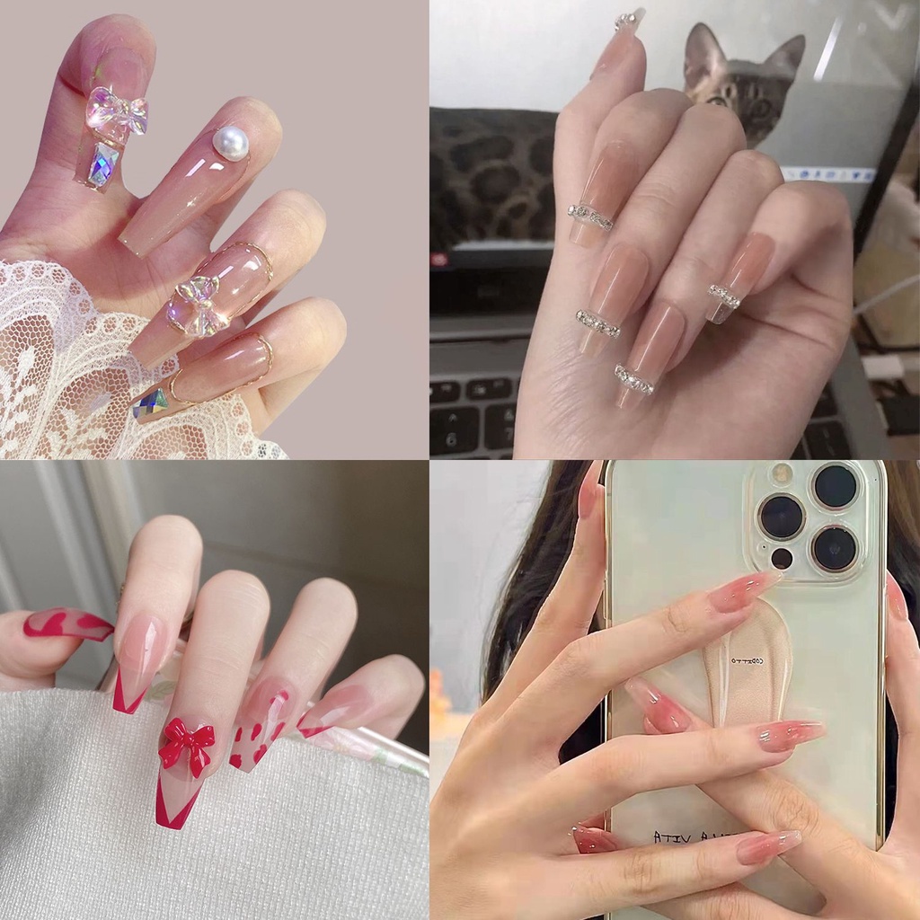 [Hàng mới về] Set 24 móng tay giả có keo dán có thể tháo rời tiện dụng