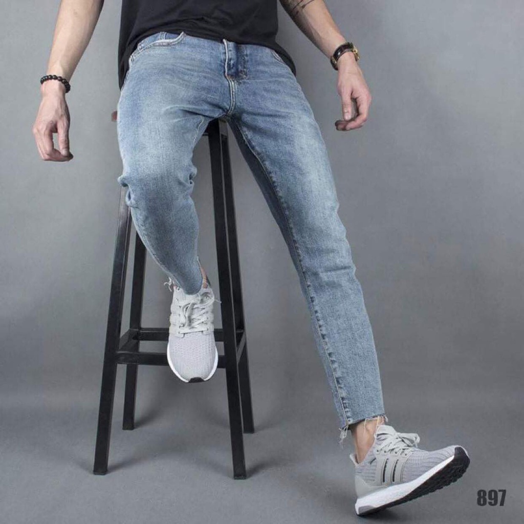 Quần Jeans Skinny Nam Rách Gối Màu Đen Vải Co Giãn Nhẹ, Không Phai Màu Phong Cách Hàn Quốc - 856
