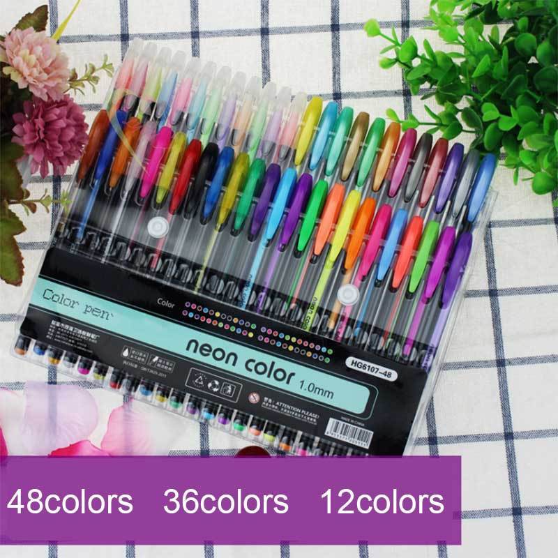 LE 48pcs/36pcs/12pcs/Gel Pens Ball Pen Refills Neon Glitter Rollerball Pastel for Drawing @VN