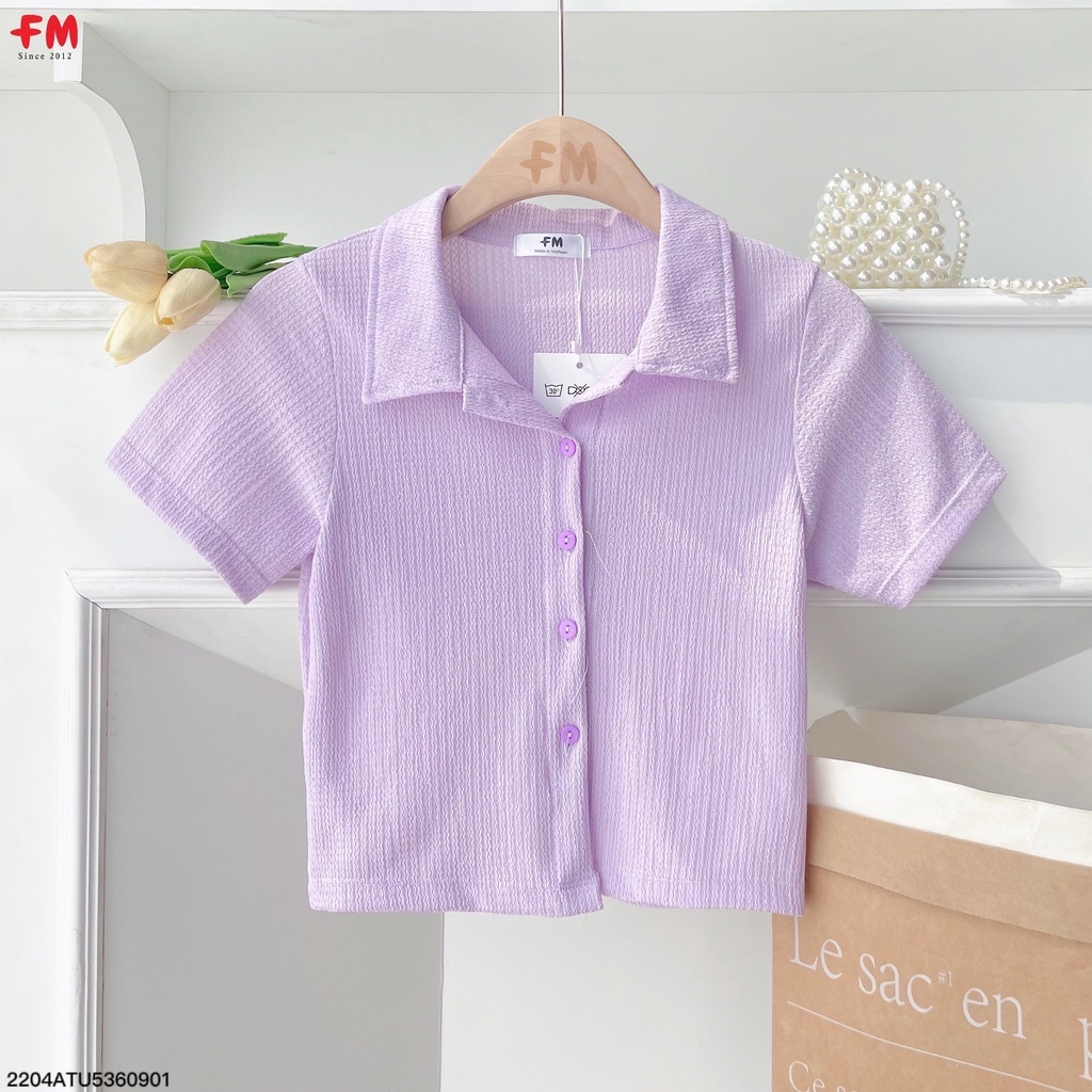 Áo thun polo nữ FM Style áo croptop nữ  chất vải xốp nhăn tay ngắn có cổ kiểu polo 220409603