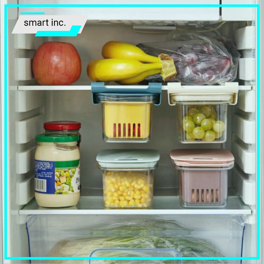 Khay Kệ Nhựa Ngăn Khay Cài Gắn Treo Tủ Lạnh ⚜️FREESHIP⚜️ Đựng Đồ Thức Ăn Thực Phẩm Rổ Gấp Gọn Để Ngăn Mát Tủ Lạnh