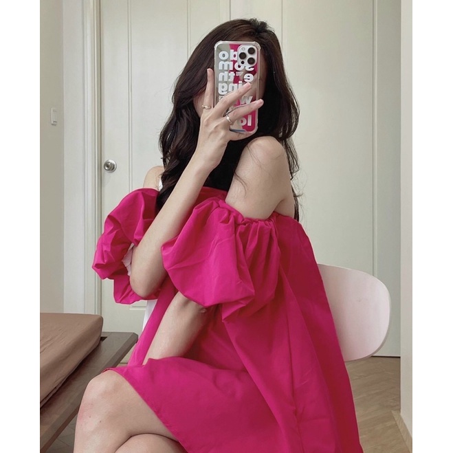 Áo trễ vai tay bồng dáng váy suông