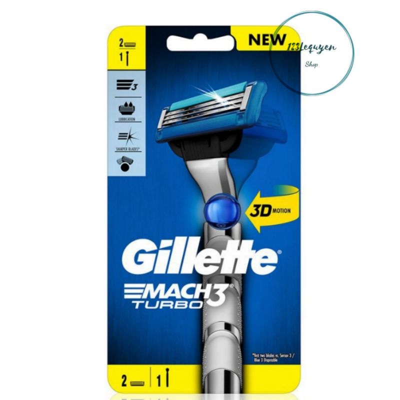 Dao cạo Gillette Mach 3 Turbo 3D 1 cán + 2 đầu lưỡi