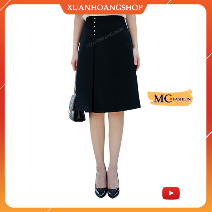 Chân Váy Chữ A Công Sở Nữ, Lưng Cao, Dáng Xòe Mc Fashion, Chất Co Giãn, Đủ Size, Màu Đen Cv0471
