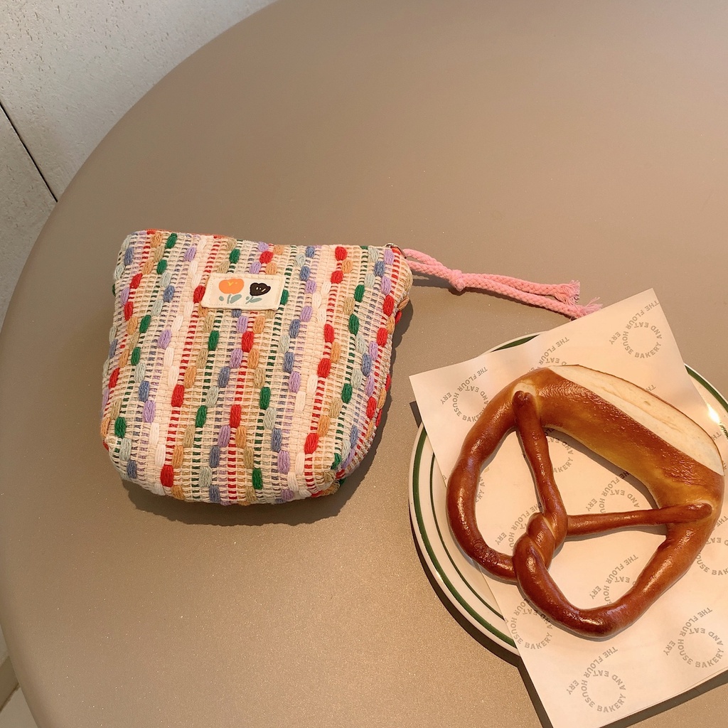 Túi Đựng Bút Chì / Mỹ Phẩm Mini Bằng Vải Canvas Màu Cầu Vồng Thời Trang Dành Cho Học Sinh