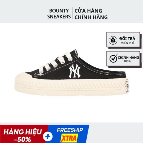 Giày Mlb Playball Origin Mule New York Yankees ''Black/White'' Sneaker 32SHS1011-50L - Hàng Chính Hãng - Bounty Sneakers