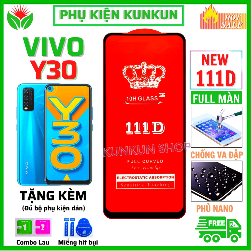 Kính Cường Lực VIVO Y30 - Siêu mượt - Dán Full màn hình 111D - Độ cứng 10H - Độ trong suốt điện thoại cực cao