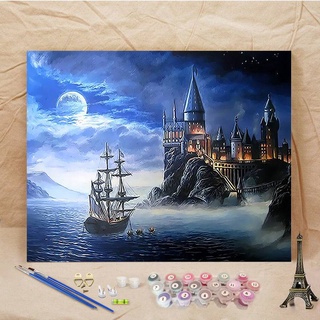 Paint by Numbers oil painting DIY Digital Painting Wall Art Home Decor Harry Potter Hogworth Magic Castle  sea secene girls