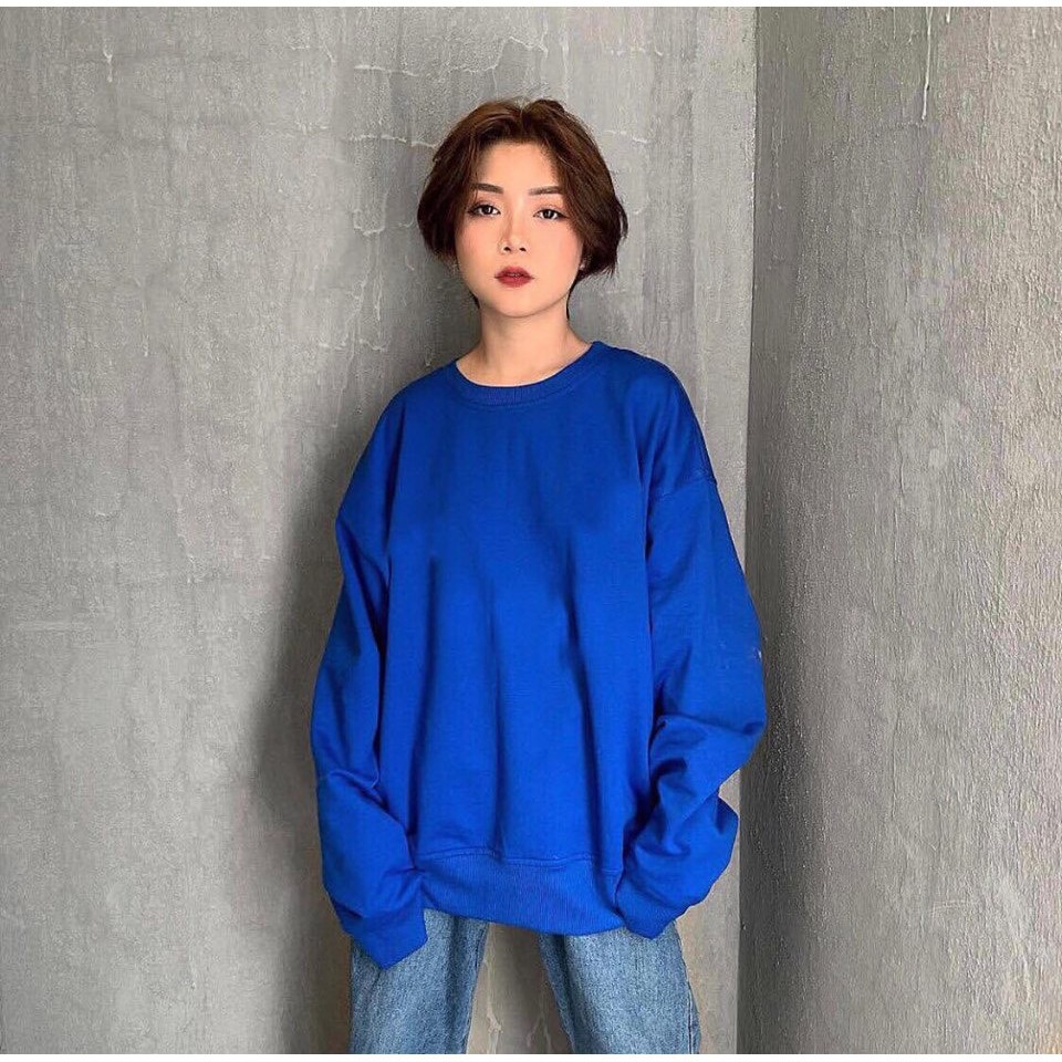 áo nỉ bông tay dài sweater xanh dương - blue sweater