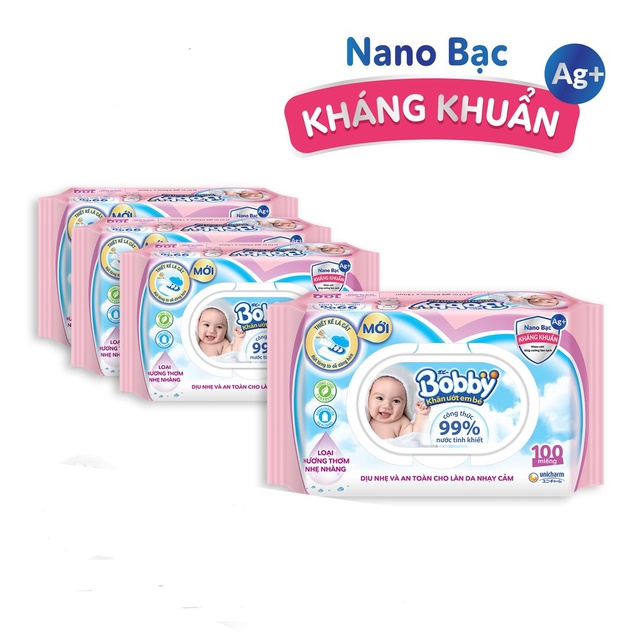 《HCM》Combo 10 gói khăn giấy ướt Bobby có mùi hương dịu nhẹ 100 tờ / không mùi 100 tờ , 80 tờ
