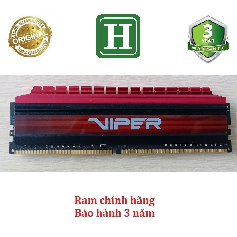 Ram tản nhiệt DDR4 4GB bus 2400, ram tháo máy chính hãng hiệu Patriot VIPER, bảo hành 36 tháng