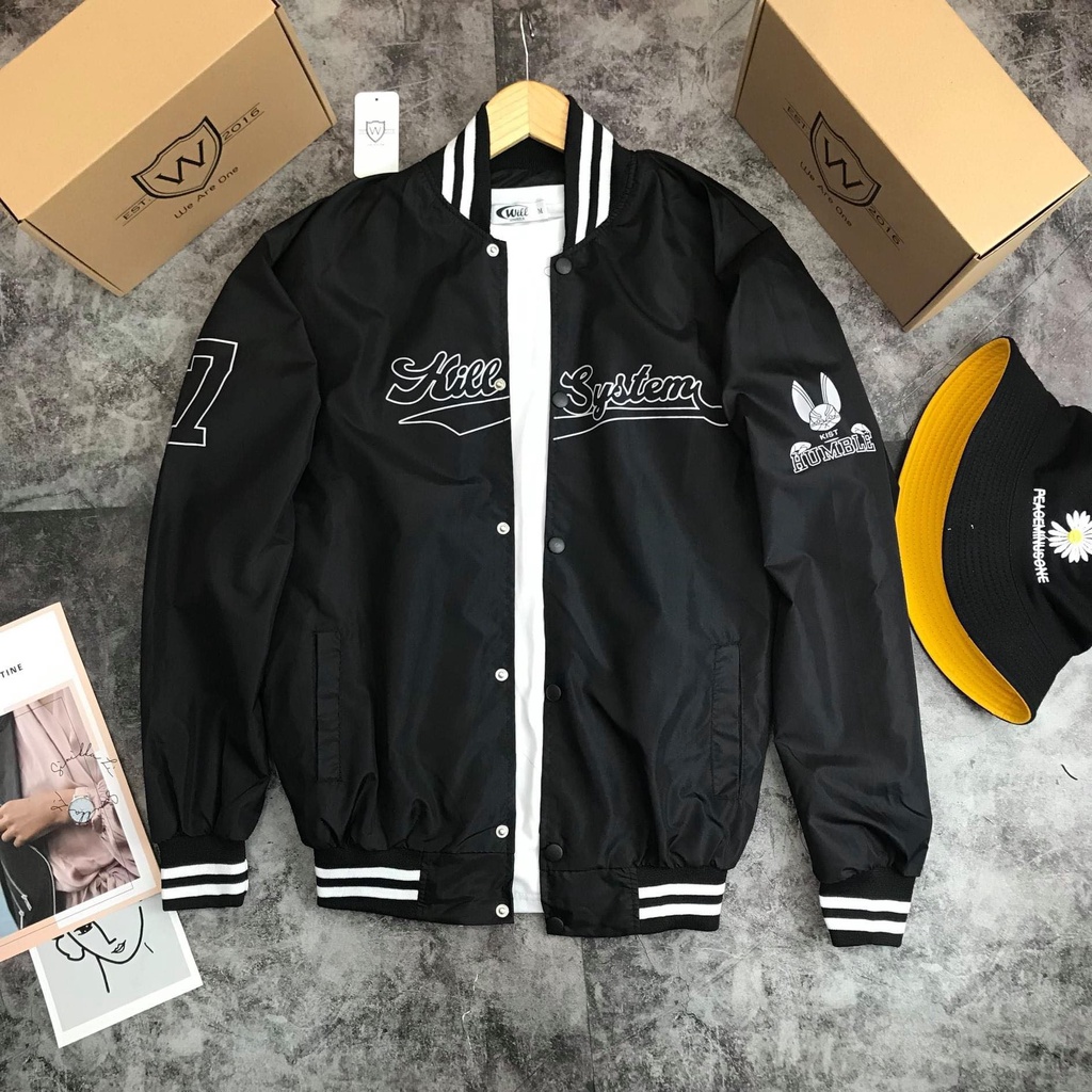 Áo Khoác Dù Bomber 2 Lớp Hình Thêu Chữ Nổi K.I.L.L NAM/NỮ