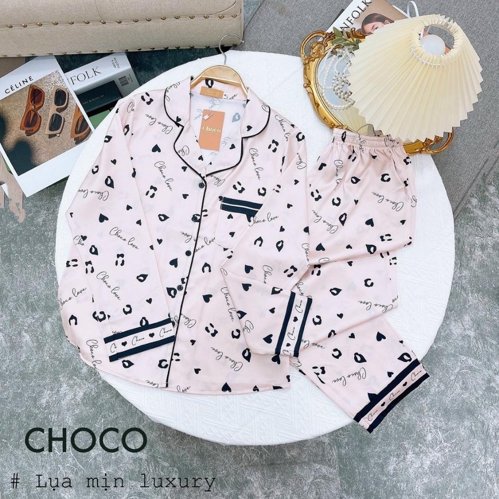 Bộ Pijama Dài Tay- Bộ Mặc Sau Sinh Ở Cữ - Đồ Nữ Mặc Nhà  cao cấp chất lụa mịn, lụa satin Choco Pijama (Hàng Loại 1)