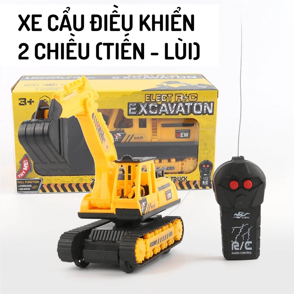 Đồ chơi mô hình xe xúc có điều khiển 2 chiều tự động thiết kế gầu nhựa, bánh xích