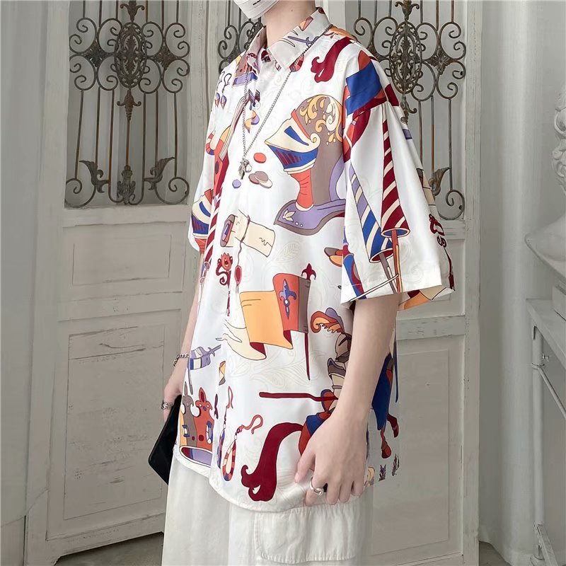 Áo sơ mi ngắn tay 3D hoa phong cách Hàn Quốc cho nam