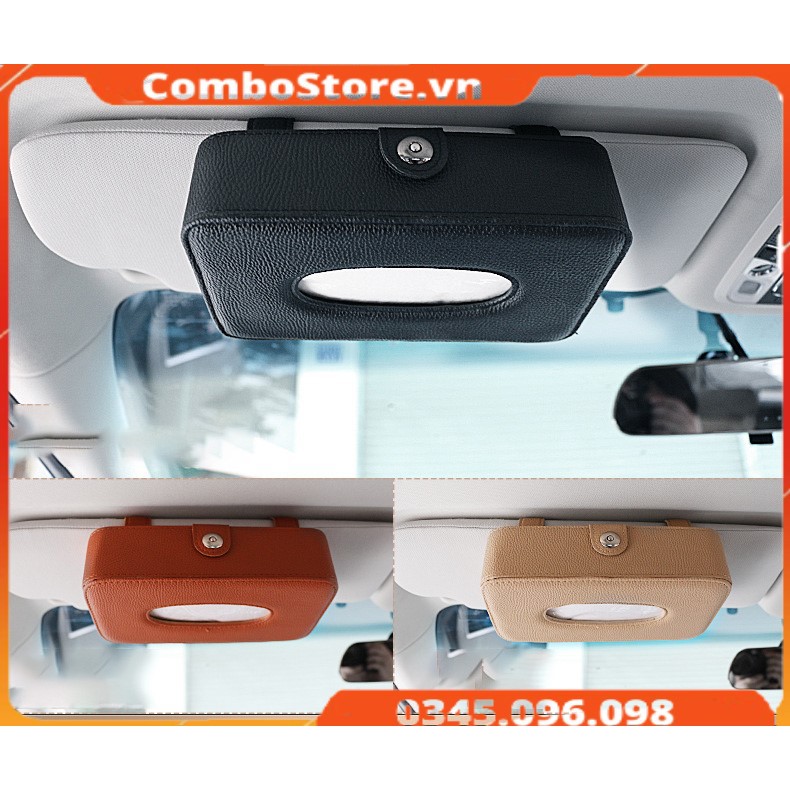 Hộp đựng khăn giấy trên ô tô xe hơi có dây đeo cao cấp