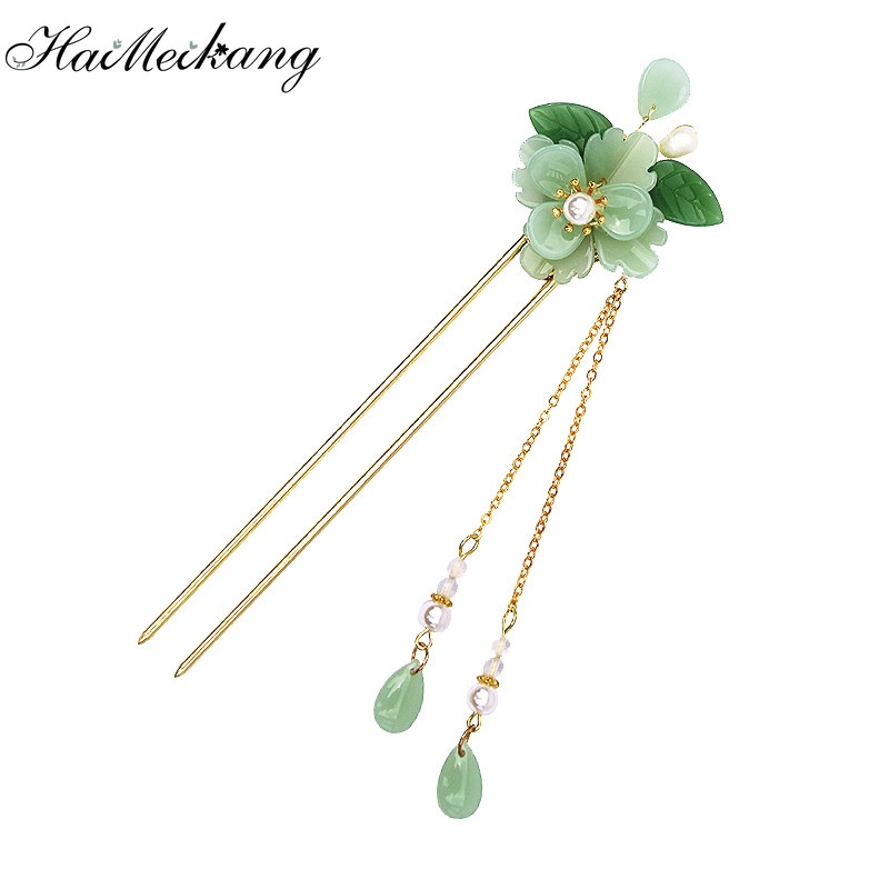 Trâm cài tóc Haimeikang hình chữ U đính hoa phong cách Trung Quốc thời trang cho nữ