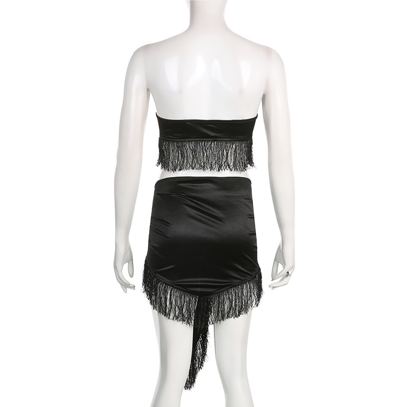 Set Áo Ống Màu Trơn Phối Tua Rua + Chân Váy Phong Cách Mùa Hè Mới