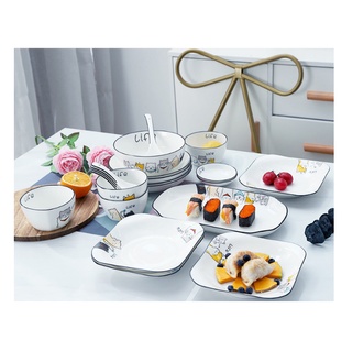Set bát đĩa mèo Life cho gia đình 4 người
