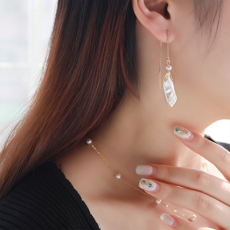 Khuyên Tai Chuỗi Đính Hạt Ngọc Trai Tự Nhiên