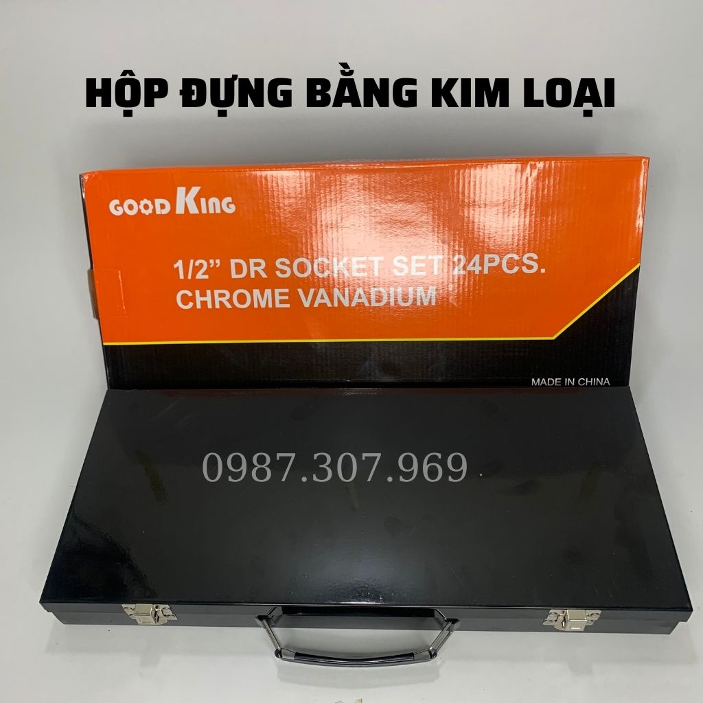 Bộ dụng cụ sửa chữa ô tô,xe máy- Bộ cần tuýp 1/2 24 món, bộ đầu khẩu đa năng Thép CR-V Cao Cấp