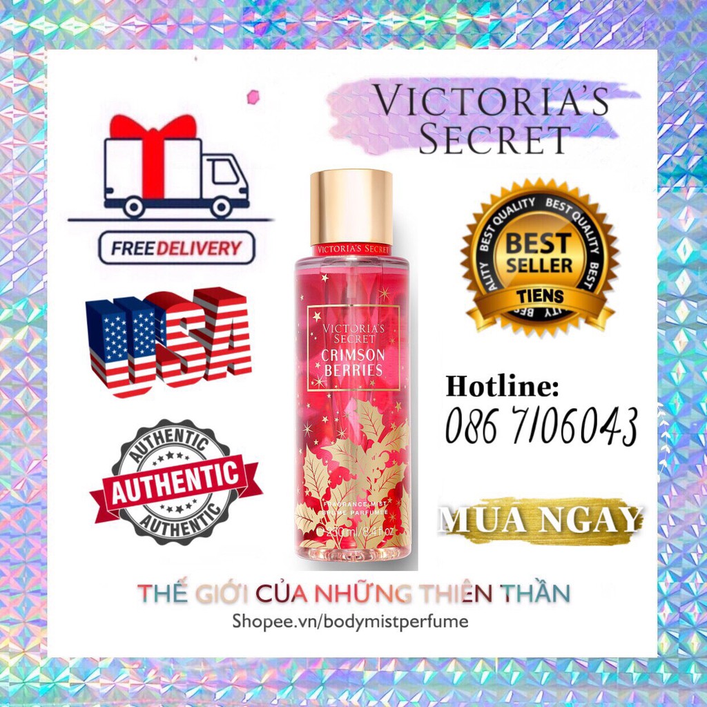𝗕𝗢𝗗𝗬𝗠𝗜𝗦𝗧⚜️Mẫu thử xịt thơm Body Mist Victoria's Secret - Crimson Berries 250ml
