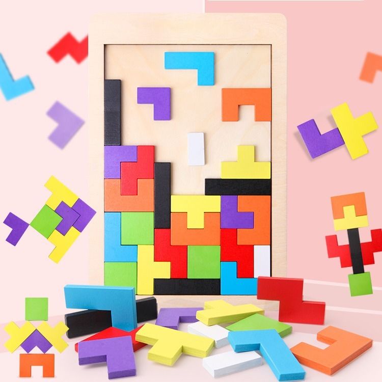 Bộ đồ chơi xếp hình Tetris 3D bằng gỗ nhiều màu giáo dục đầu đời cho trẻ nhỏ