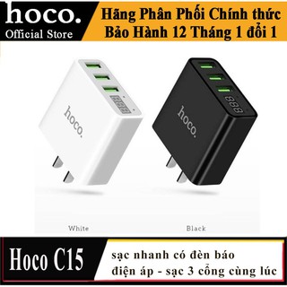 Cốc Sạc Nhanh Hoco C15 3 USB - Màn Hình LCD Giá Rẻ - BH 1 năm