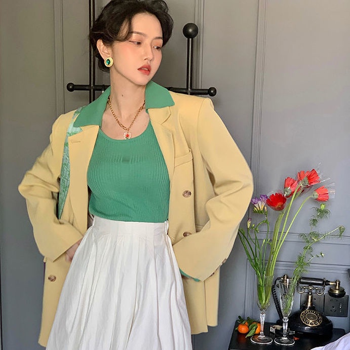 COZOK Áo len tay dài ống loe cổ điển