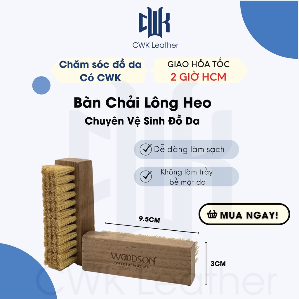Bàn chải lông heo Woodson chuyên vệ sinh, làm sạch đồ da: túi xách, áo, ví, giày da
