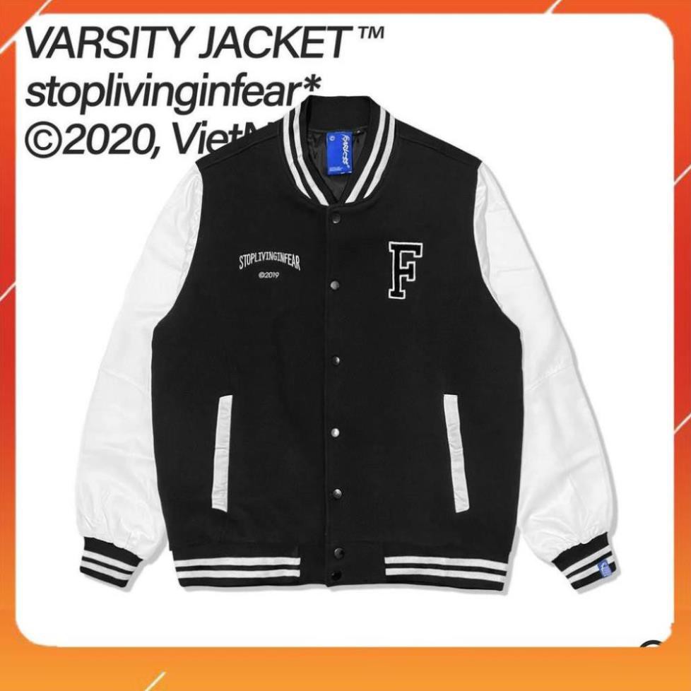 Áo Khoác Dù VARSITY JACKET F Đen Trắng Form Rộngcực phong cách