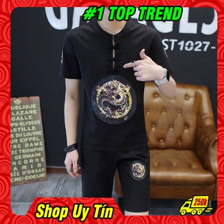 Bộ quần áo hè nam hình rồng phong cách trung quốc