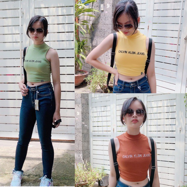 [Flash sale] Áo Croptop Cổ Lọ Sát Nách Thun Borip Ôm Body Có Mút Ngực Không Tay Crt Crop Top Freesize Mùa Hè