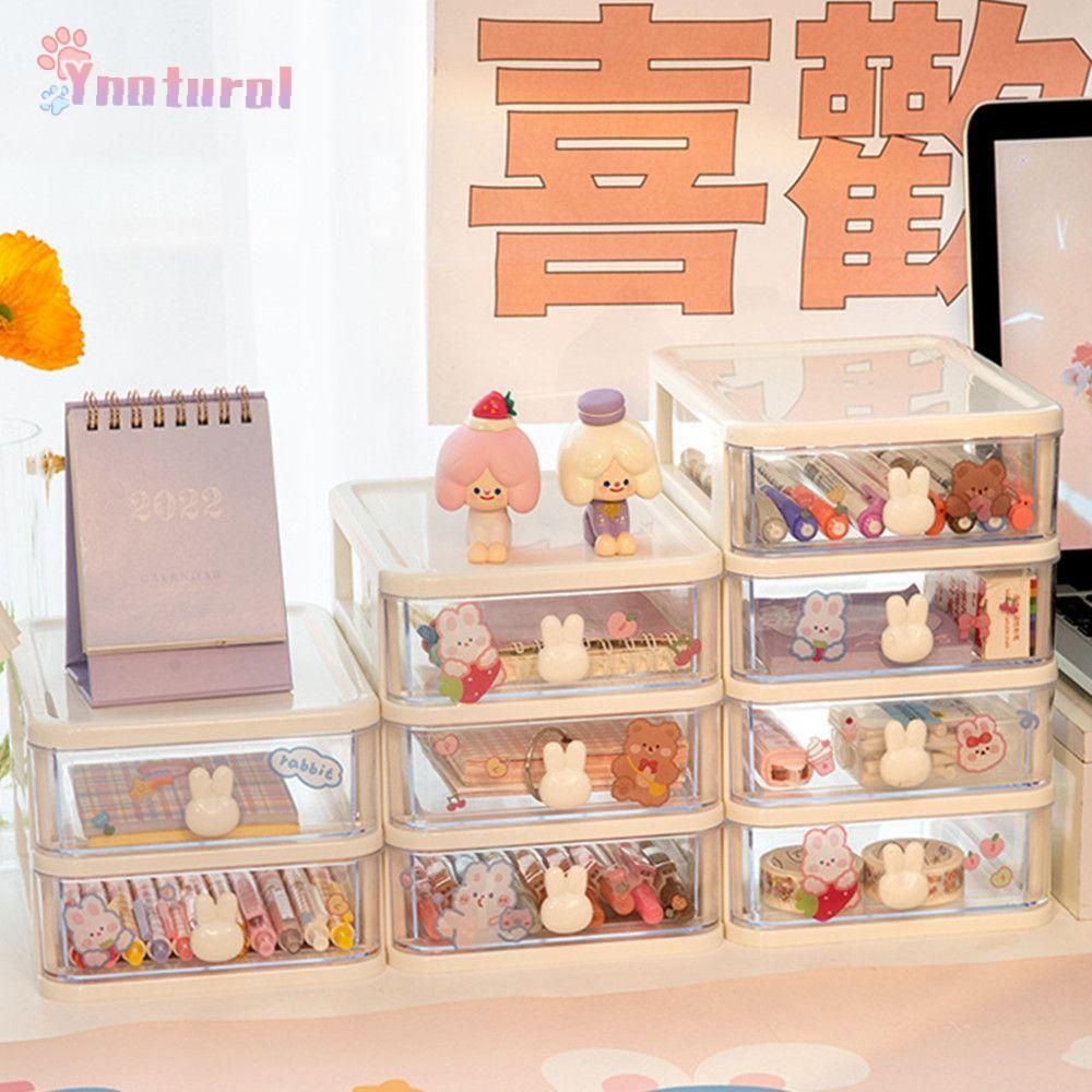 YNATURAL Transparent Drawer Organizer Convenient Storage Drawer Stationery Storage Desktop Stand Office Container Desk shelf Durable Pencil Tray Pen Case Cosmetic organizer box/Multicolor
