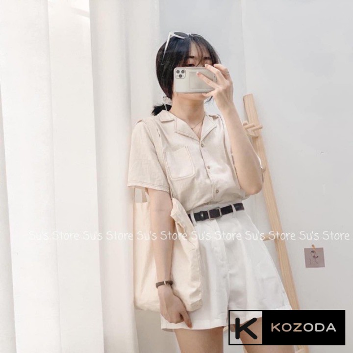 Áo Sơ Mi Kiểu Nữ Màu Trắng đẹp ngắn tay phong cách ulzzang vintage hàn quốc cao cấp họa tiết  kozoda SM4