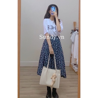 Set váy hoa nhí áo phông đen/trắng