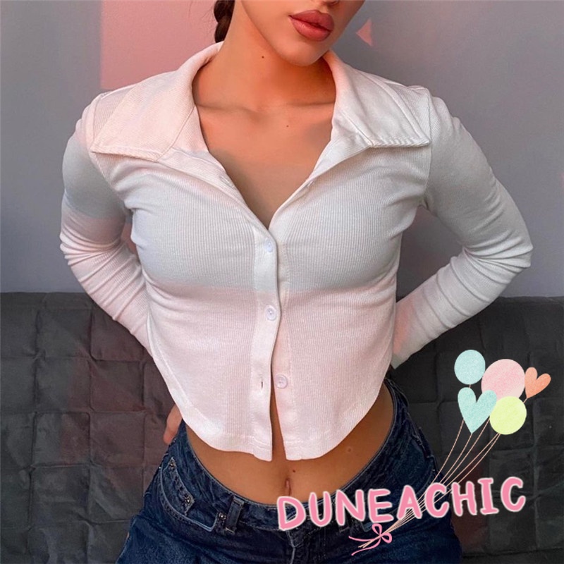 DUNEA Áo Cardigan Tay Dài Cổ Thủy Thủ Cài Nút Ngọt Ngào Cho Nữ