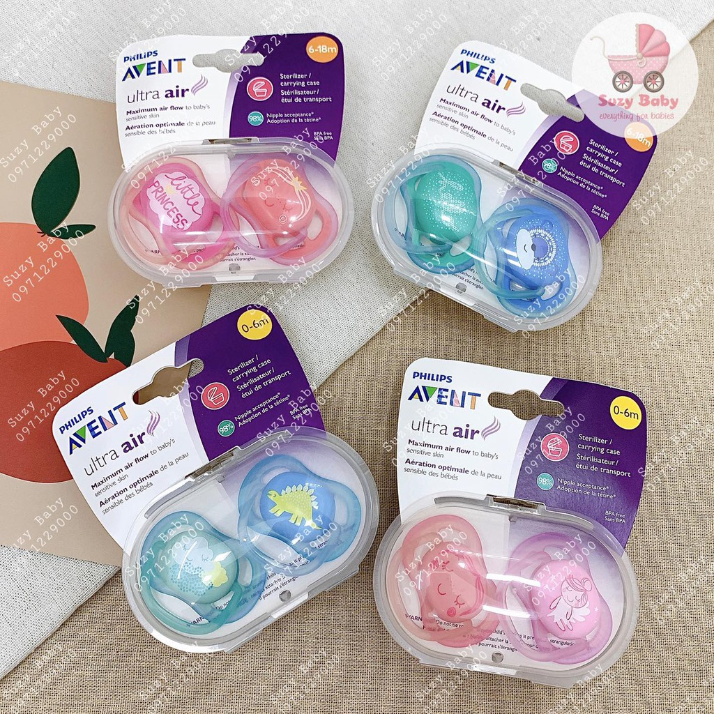 Ti giả Avent Ultra Air chỉnh nha đầu dẹt chính hãng