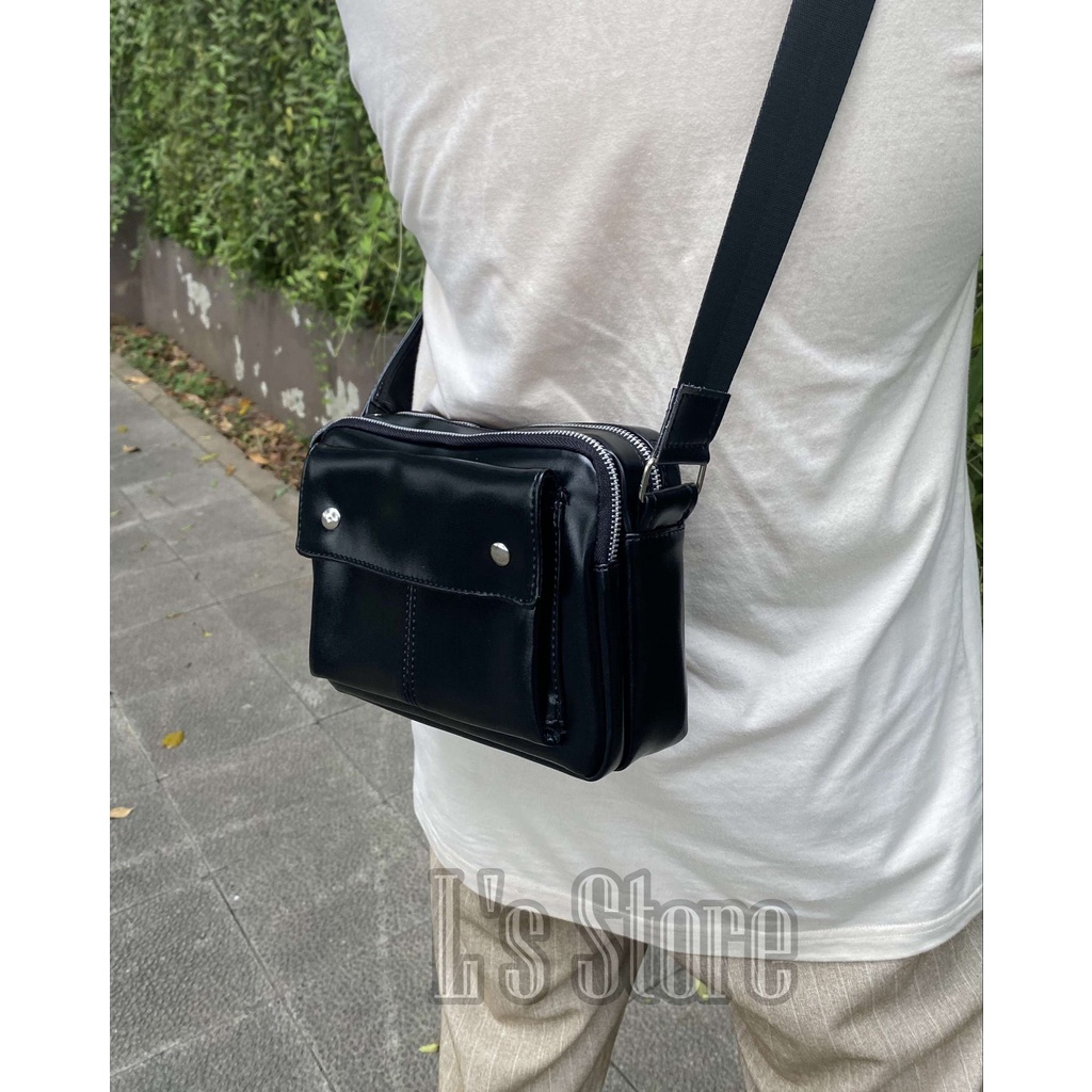 TÚI ĐEO CHÉO UNISEX, TÚI DA ĐEO CHÉO NHIỀU NGĂN MESSBAG DA PU Self-Design Three KÈM ẢNH THẬT