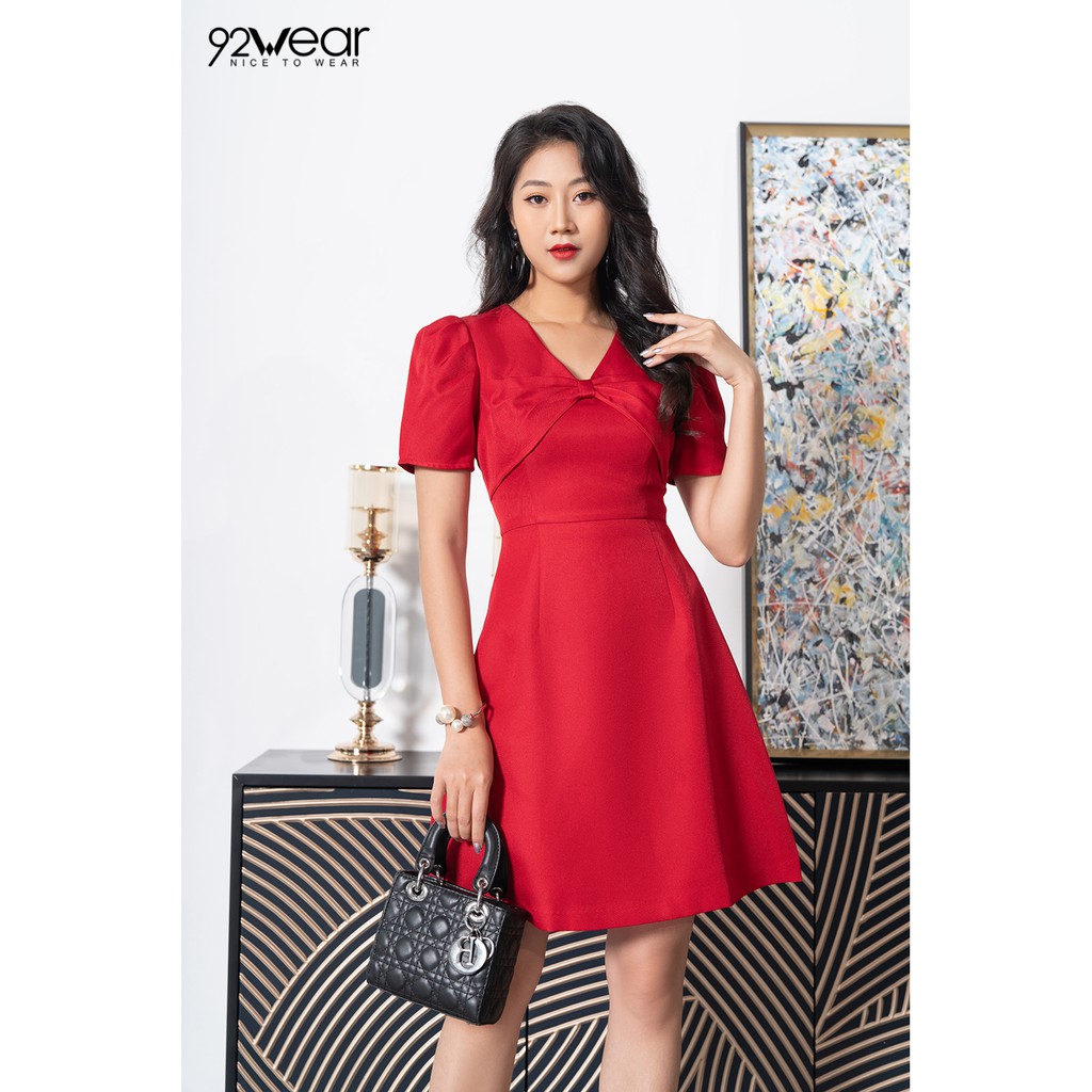 Đầm xòe ngắn tay dáng dài xếp nơ ngực DEW0619 - 92wear | BigBuy360 - bigbuy360.vn