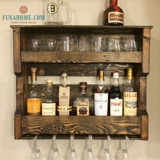 Kệ để rượu vang và ly 4 tầng gỗ thông kiểu vintage, rustic - KR02.60