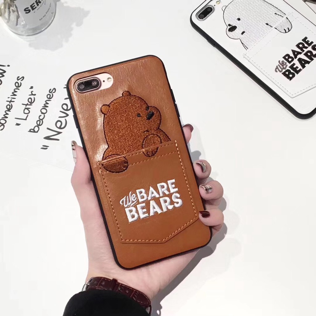 Ốp điện thoại phối da in hình gấu dễ thương có ngăn đựng thẻ cho iPhone 12 11 Pro Max Mini 6 6S Plus 7 7 Plus 8 8 Plus X XS Max XR | BigBuy360 - bigbuy360.vn