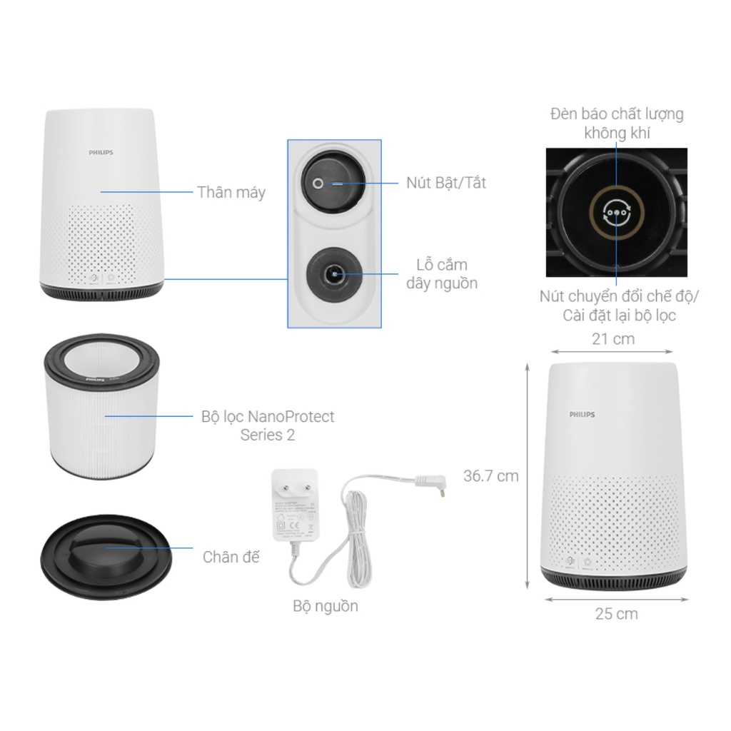 Máy lọc không khí PHILIPS AC 0820/10, nhỏ gọn dễ dùng có cảm biến bụi